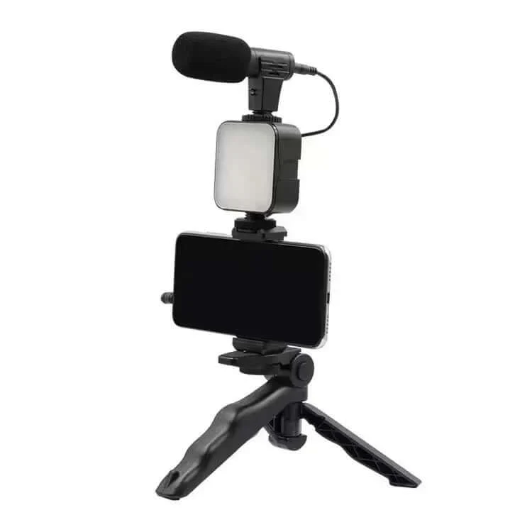 Kit de trípode para teléfono móvil con luz de relleno LED, con micrófono, transmisión en vivo, Mini luz de relleno portátil