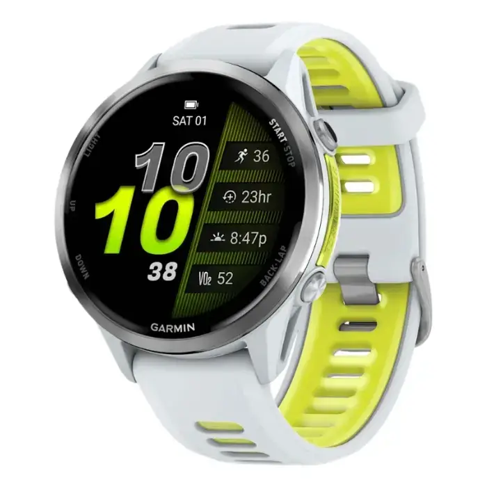 Reloj inteligente Forerunner® 970, blanco, correa blanco piedra/amarillo