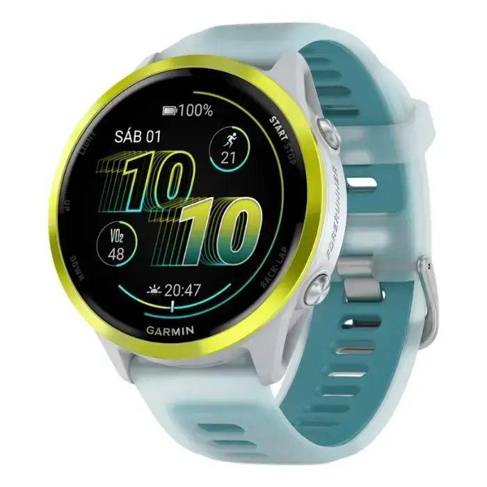 Reloj inteligente Forerunner® 570 - 47mm, amarillo, correa en turquesa/blanco