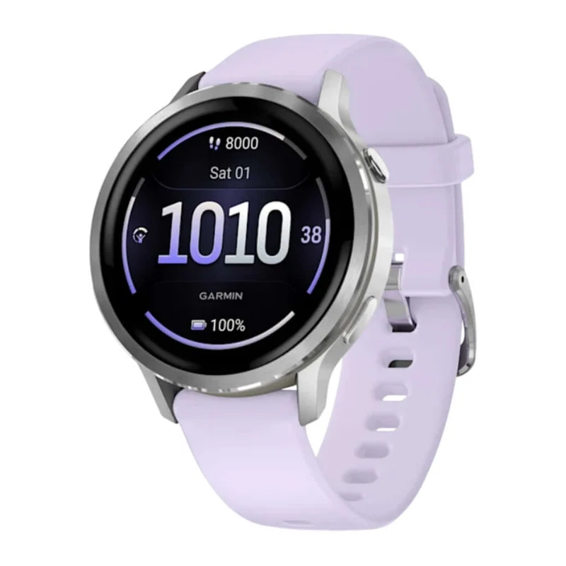 Reloj inteligente Venu® 4, 41 mm, Plata, correa silicón lila