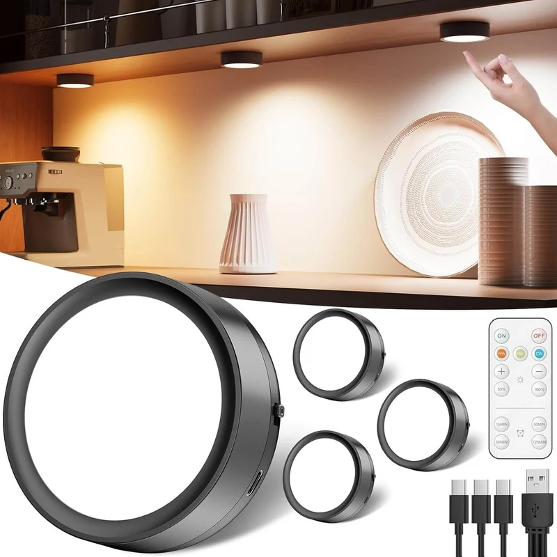 Luces LED de disco recargables por USB con control remoto, 2400 mAh, funciona con pilas, luces magnéticas