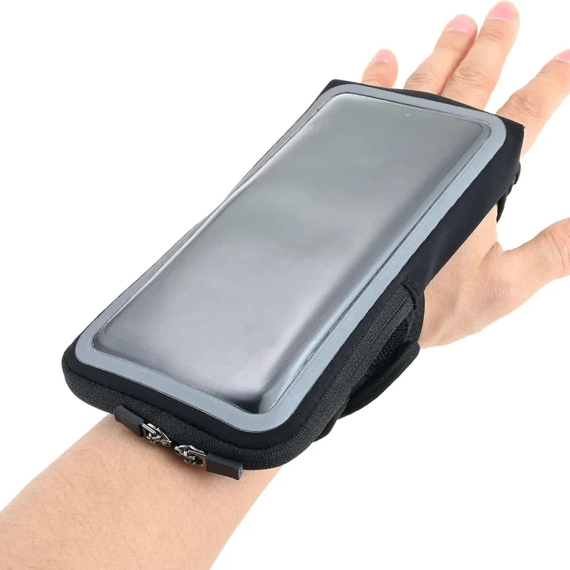 Bolsa para brazo de muñeca negra de 7 pulgadas para celular contra agua, motocicleta, bicicleta o ejercicio