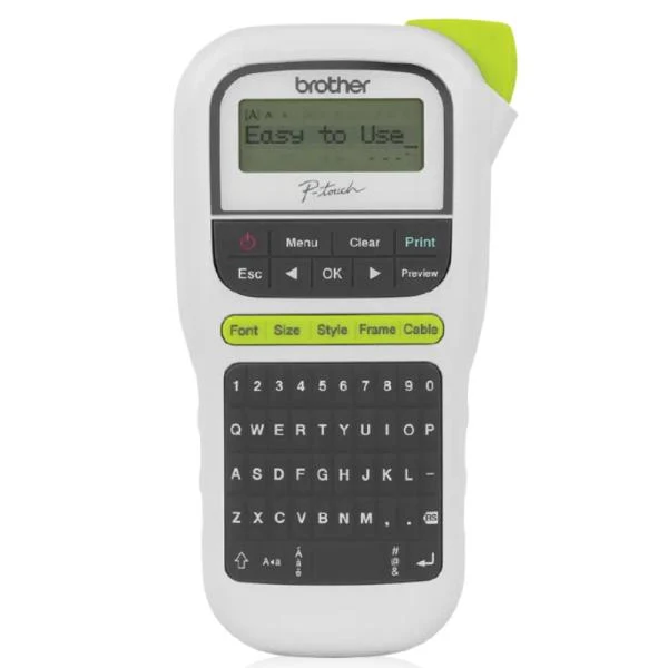 IMPRESORA DE ETIQUETA BROTHER PTH110 20MM/SEG PORTÁTIL 2 LINEAS DE IMPRESIÓN BLANCO / VERDE