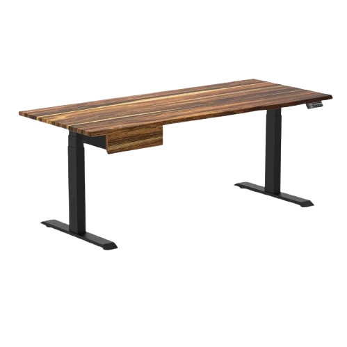 Desky Dual Hardwood Standing Desk With Drawer 150cm Black Ash Desktop and Space Grey Frame
