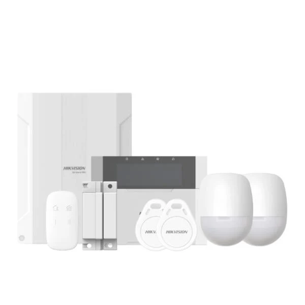 KIT DE ALARMA HIKVISION DS-PHA64-KIT-WB(B)(O-STD)(E) HASTA 64 ZONAS WI-FI 2.4 GHZ / MODULOS MOVILES OPCIONALES CABLEADO / HIBRIDO BLANCO