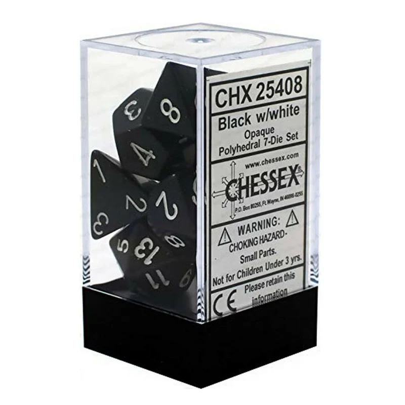 Chessex CHX 25408 Opaque Polyhedral Black/white 7-Die Set