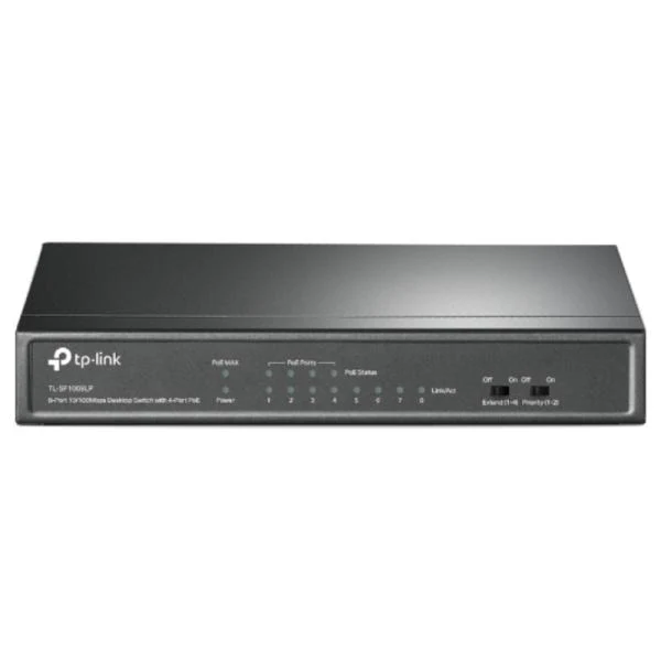 SWITCH TP LINK TL-SF1008LP(UN) 8 PUERTOS RJ45 / 4 PUERTOS POE 10/100 MBPS NO ADMINISTRABLE GRIS