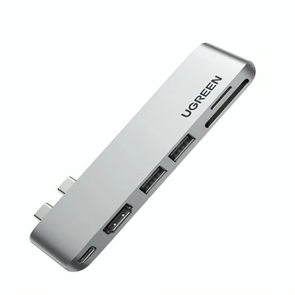 HUB UGREEN CM380 MULTIFUNCIONAL USB-C 2 PUERTOS USB 3.0 1 PUERTO HDMI RTO PARA TARJETAS SD/TF PARA MACBOOK AIR/PRO 80856 PLATEADO