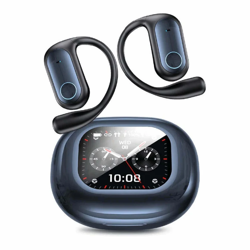 Audífonos de traducción bluetooth color azul y pantalla indicadora