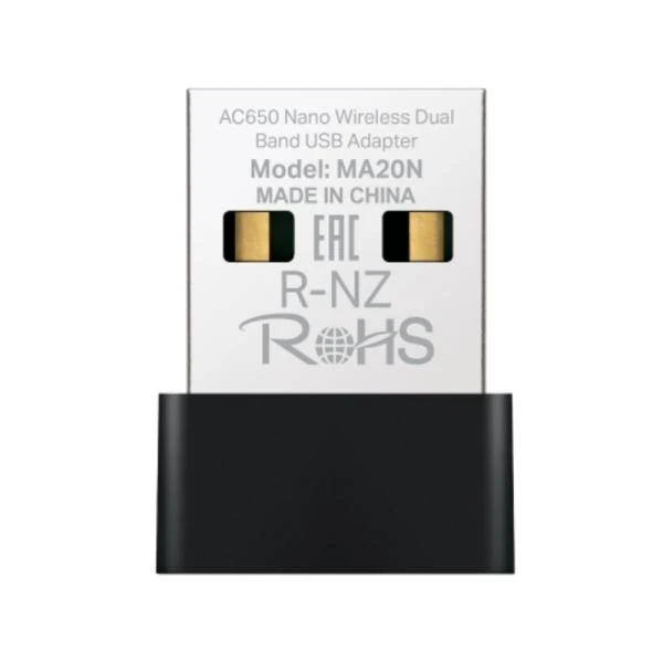 ADAPTADOR DE RED MERCUSYS MA20N(US) DUAL BAND USB 2.0 433 MBPS (5 GHz) + 200 MBPS (2,4 GHz)