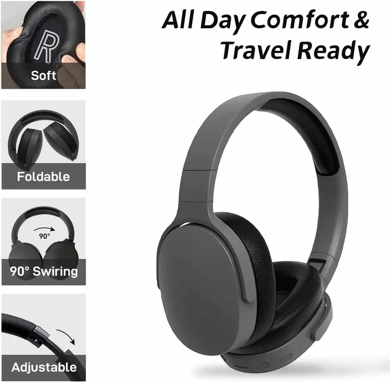 Auriculares Inalámbricos Estéreo De Alta Fidelidad Con Bluetooth, Reproductor De Música Tf/Aux Con Micrófono Y Cancelacion De Ruido