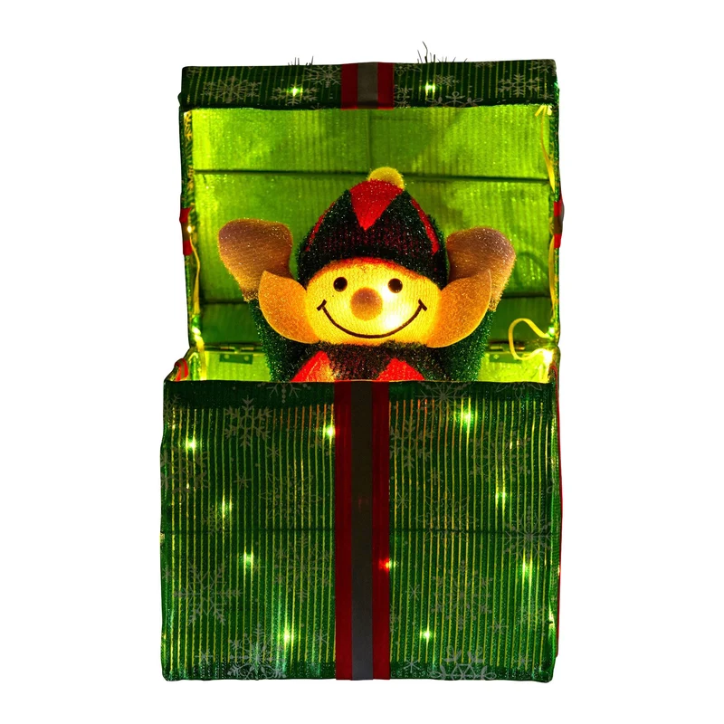 Christabelle Animated Elf Gift Box LED Ornament