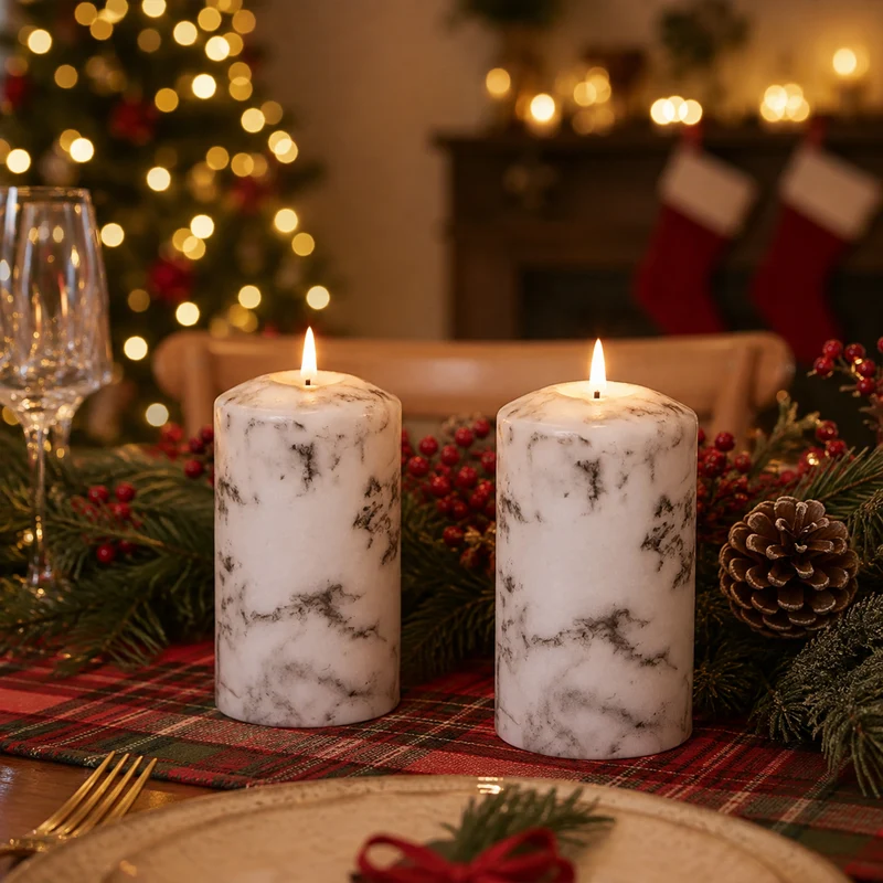 Lexi Lighting Set of 2 LED Marble Effect Wax Pillar Candles - Medium