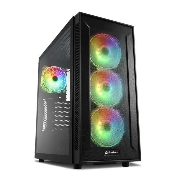 CASE GAMING RGB SHARKOON TG6M MID TOWER VENTILADORES 4 DE 120MM CON VIDRIO LATERAL Y MALLA FRONTAL 4044951032136 NEGRO