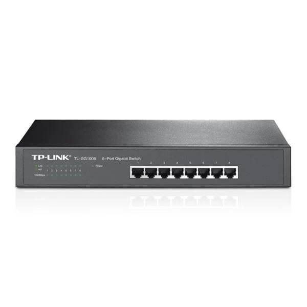 SWITCH TP LINK TL-SG1008 8 PUERTOS GIGABIT 10/100/1000 MBPS NO ADMINISTRABLE RACKMOUNT NEGRO