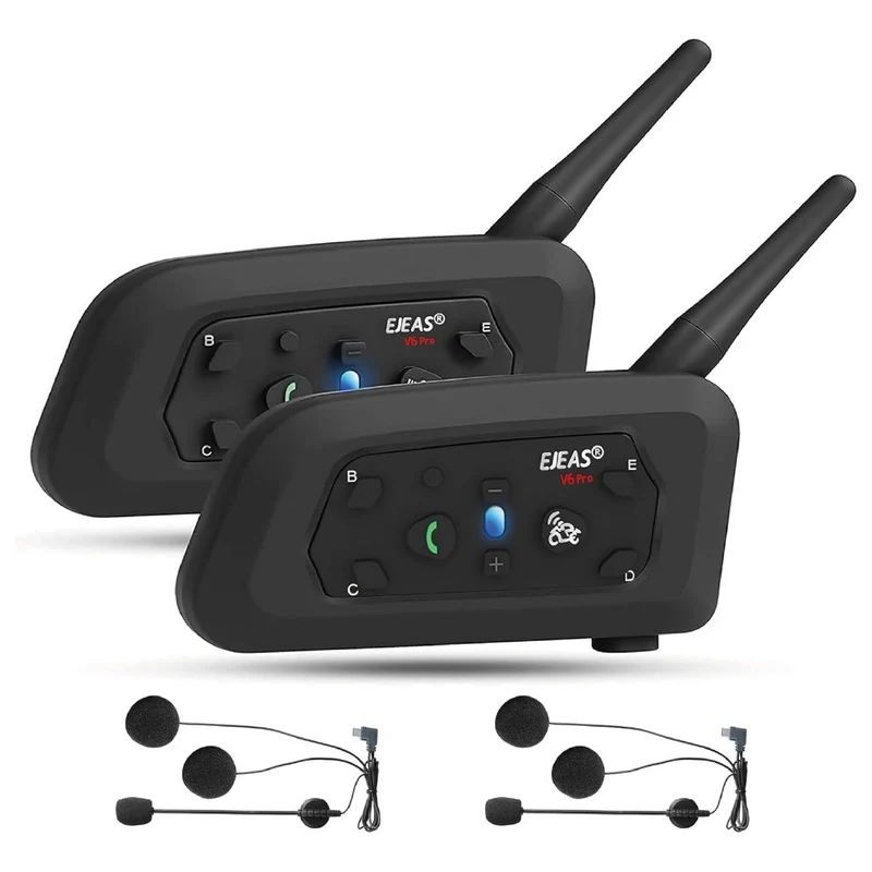 Intercomunicador Bluetooth para Moto — Pack 2 Unidades para Casco, Largo Alcance 1500m