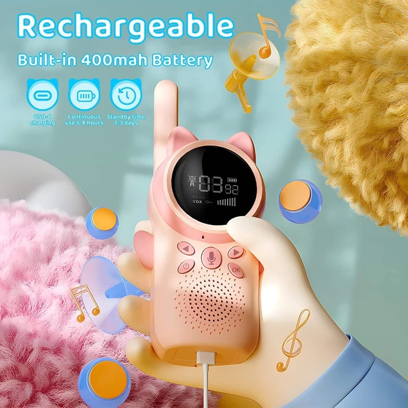 Walkie Talkies Recargables Para Niños Paquete De 2 Walkie Talkies De Largo Alcance 22 Canales De Radio De 2 Vías Con Linterna Lcd Retroiluminada