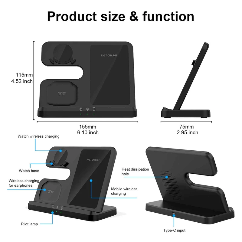 Base de carga inalámbrica 3 en 1 para Samsung Galaxy Watch, ZFlip serie S- envio gratis