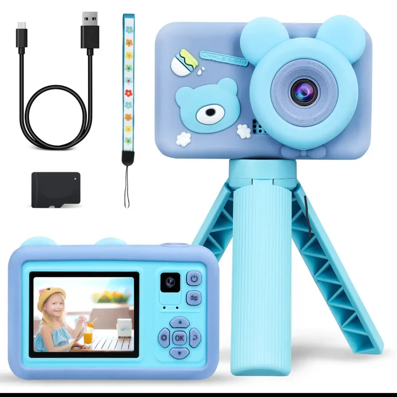 Cámara para niños Con Pantalla De 2,0 Pulgadas Para Niños, Videocámara De 1080P Con Estuche De Dibujos Animados, Tarjeta Sd Y Tripode.