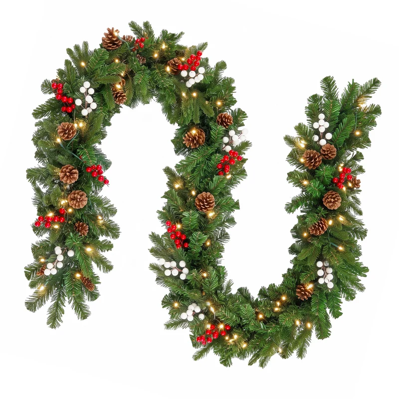 Jingle Jollys 1.8M Christmas Garland Pre-lit LED Pine Cones Berries Xmas Decor