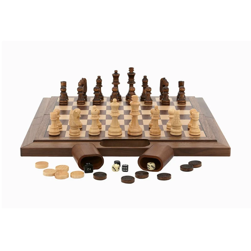 Dal Rossi Folding Chess Checkers Backgammon Set Walnut